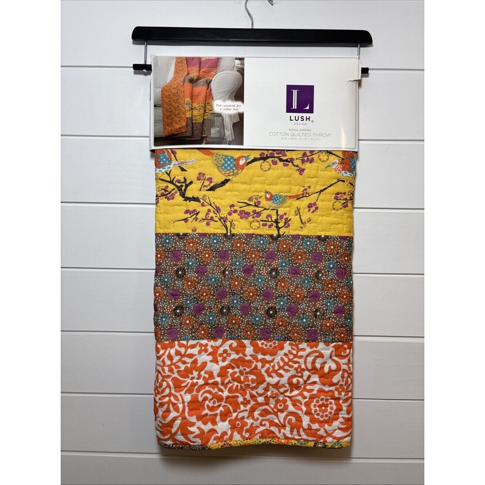 LUSH Royal Empire Reversible Cotton Throw‎ Blanket, 50" W x 60" L, Tangerine,